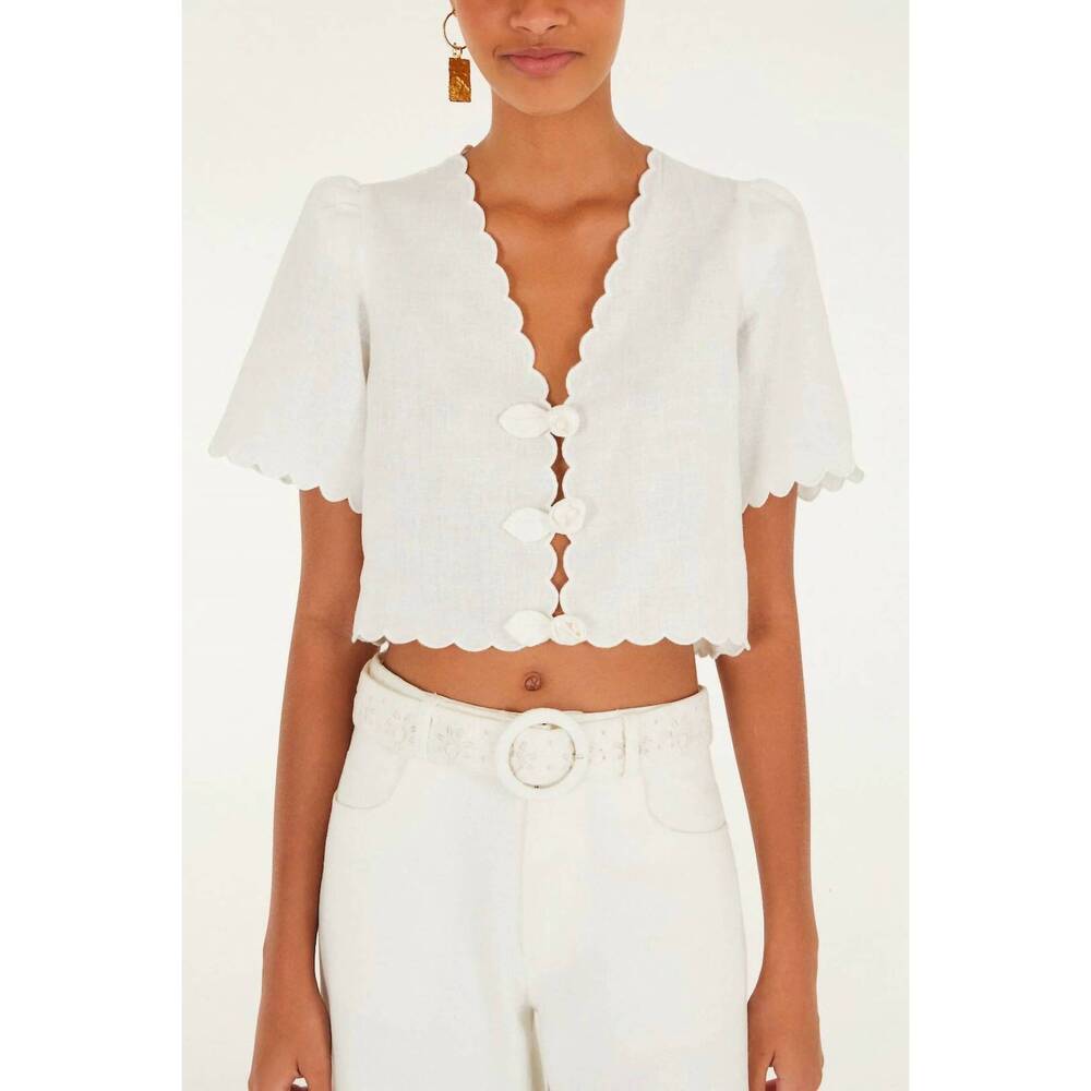 NEW FARM RIO women's roses crop top in off white - Picture 4 of 5
